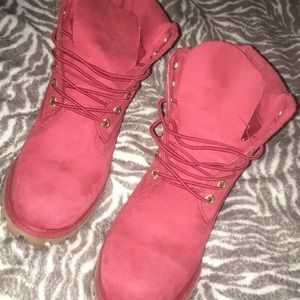Slightly worn red limited edition timbs